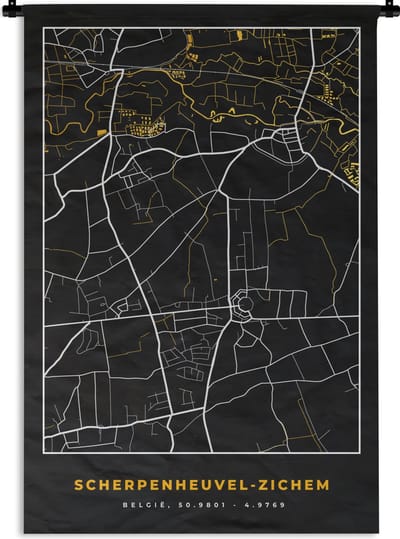 Wandkleed - Wanddoek - Scherpenheul-Zichem - Goud - Stadskaart - Plattegrond - Kaart - 120x180 cm - Wandtapijt