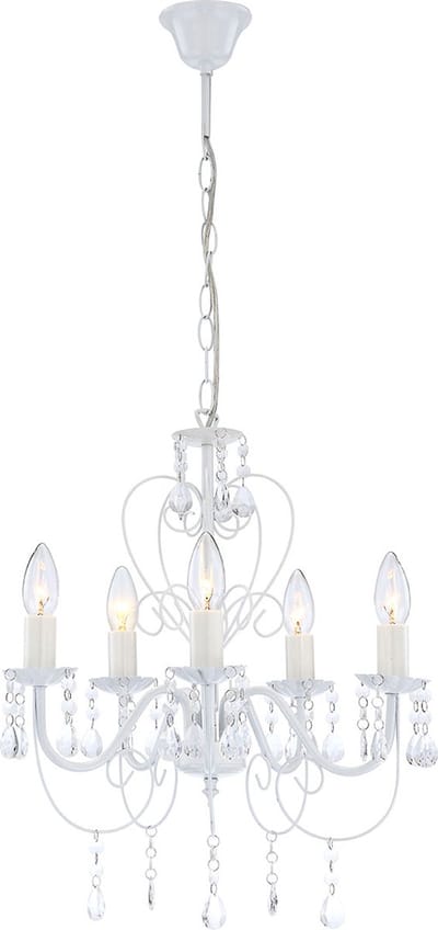 Kroonluchter Globo Pinja LED - Metaal/Wit met heldere acrylkristallen - 5 lichts