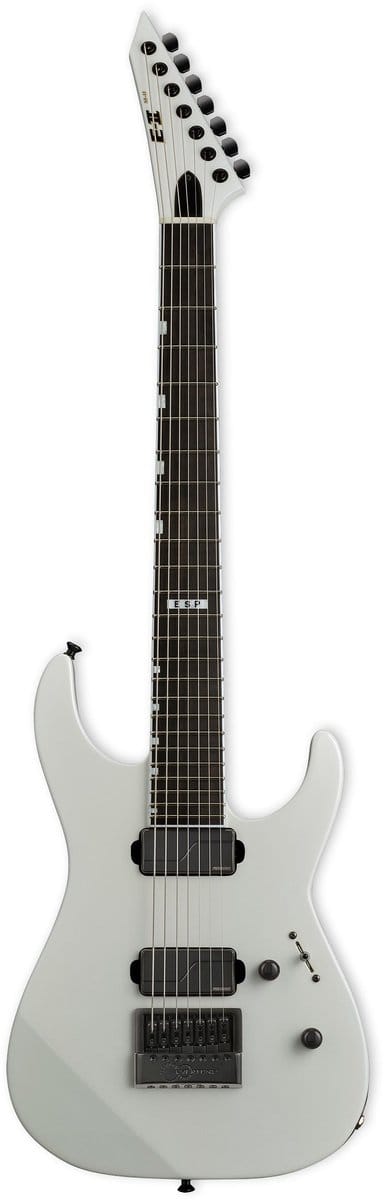 ESP E-II M-II 7B Baritone EverTune Pearl White 7-snarige elektrische gitaar met koffer