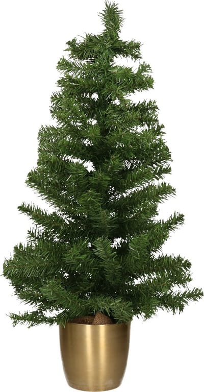 Everlands Kerstboom - kleine kunst kerstboom - 90 cm - met metalen pot goud