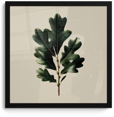 Poster in lijst - Fotolijst 40x40 cm - Posters - Eikenbladeren - Beige - Groen - Golvende randen - Posterlijst zwart - Decoratie - Wanddecoratie woonkamer - Muurdecoratie slaapkamer