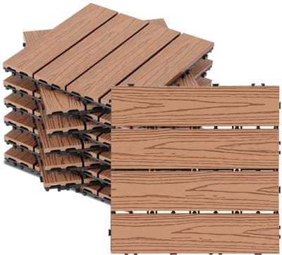 Terrastegels WPC - Kliktegels Balkon - Buitenruimte Vernieuwen - Drainage Kliksysteem - 30x30cm 11 Stuks - Bruin