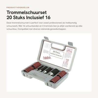 Dailygoods- Trommelschuurset 20 Stuks - 16 Schuurbanden/4 Trommels - Compatibel met Rotatiegereedschappen - Duurzaam - Lichtgewicht - Sterke Bewaardoos - Schuurset