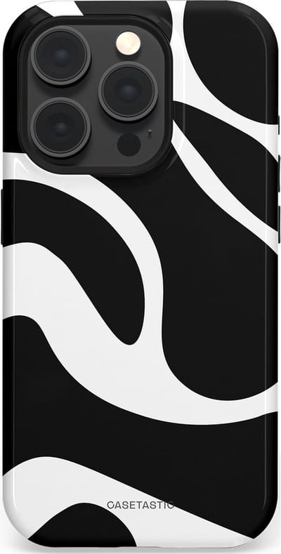 Casetastic Hoesje Geschikt voor Apple iPhone 15 Pro Magsafe - Stijlvolle Beschermende Duo-layer Case - Zwart Wit Golven