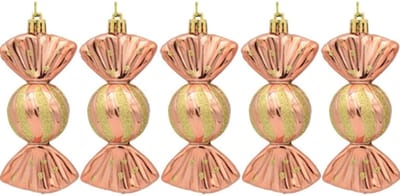 Decoratieve Hanger - Hangende Glazen Ornamenten - 5 Stuks per Doos met Decoratieve Geschenkdoos - Vergulde Snoepaccessoires - Gekleurde Snoepjes - Ideaal als Kerstboomhanger, Raamdecoratie - Roségoud