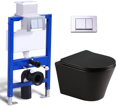 HOROW Hangtoilet met Inbouwreservoir - Wc bril Softclose - Afklikbare zitting - Matzwart toilet