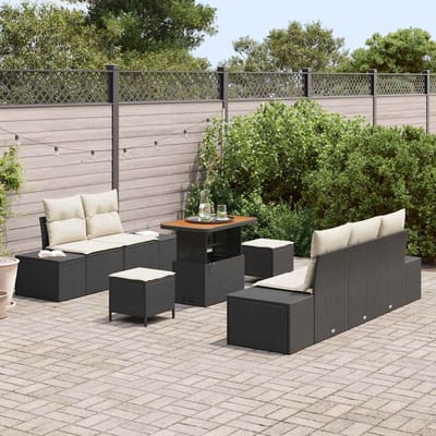 vidaXL - Tuinbank - Set - 8 - st - 7-Aantal - zitplaatsen - Zwart - Poly - rattan