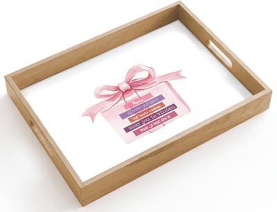 Dienblad hout 40x30 cm - Schootdienblad - Cadeau - Strik - Tekst - Roze - Borrelplank rechthoek - Plateau dienbladen