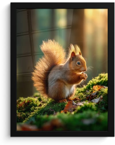 Poster in lijst - Fotolijst 30x40 cm - Posters - Eekhoorn - Nootje - Gras - Posterlijst zwart - Decoratie - Wanddecoratie woonkamer - Muurdecoratie slaapkamer