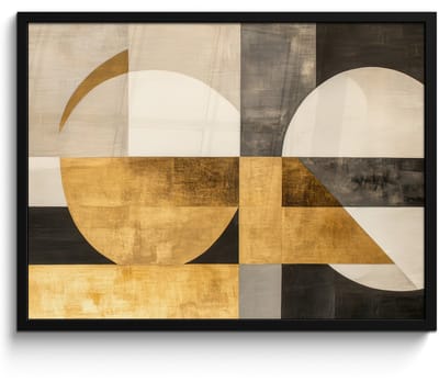 Poster in lijst - Fotolijst 70x50 cm - Posters - Abstract - Goud - Grijs - Vormen - Geometrisch - Posterlijst zwart - Decoratie - Wanddecoratie woonkamer - Muurdecoratie slaapkamer
