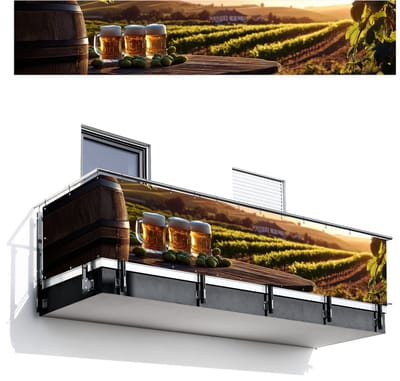 Balkonscherm 500x100 cm - Balkonposter Bier - Hop - Landschap - Balkon scherm decoratie - Balkonschermen - Balkondoek zonnescherm