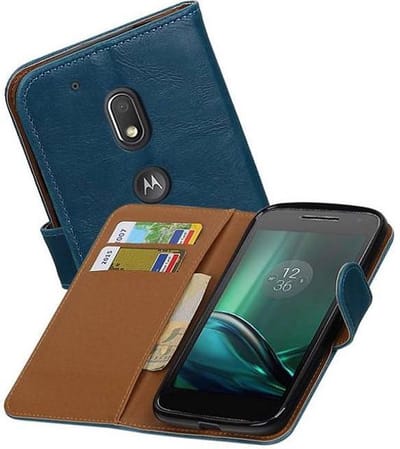 Zakelijke Book Case Telefoonhoesje Geschikt voor de Motorola Moto G4 Play - Portemonnee Hoesje - Pasjeshouder Wallet Case - Blauw