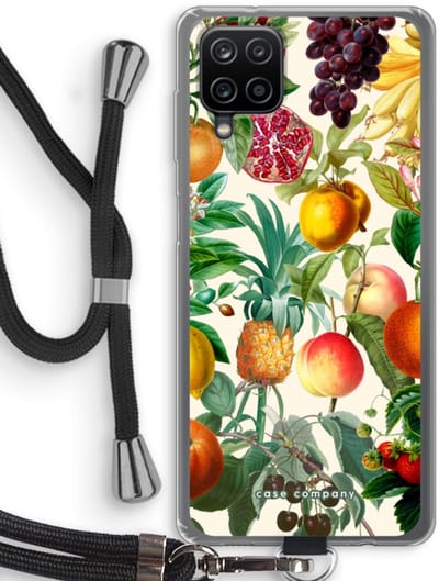 Case Company® - Hoesje met koord geschikt voor Samsung Galaxy A12 hoesje met Koord - Classic Flora - Telefoonhoesje met Zwart Koord - Bescherming aan alle Kanten en Over de Schermrand
