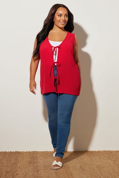 Yours Rood Strikje Voorkant Vest Size 42