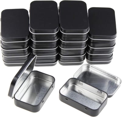 Famanu – 20 stuks rechthoekige metalen dozen - lege scharnierdozen en opbergcontainers - mini-box set 95 x 62 x 20 mm - zwart