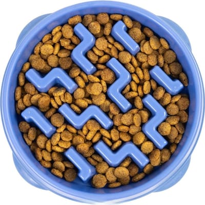 Famanu – Hondenvoerbak tegen schrokken - interactieve slow feeder - helpt eettempo te vertragen en te verbeteren - geschikt voor kleine en middelgrote honden - blauw - maat Mini/Medium