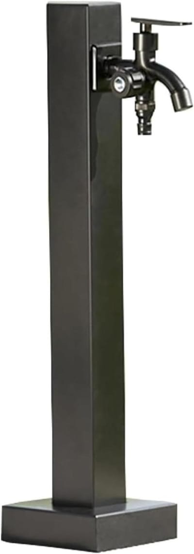 Vrijstaande Tuinslanghouder - Buitenwaterkraan - Tuin Sproeien - Dubbele Kraan Uitgang - 93 cm - Zwart