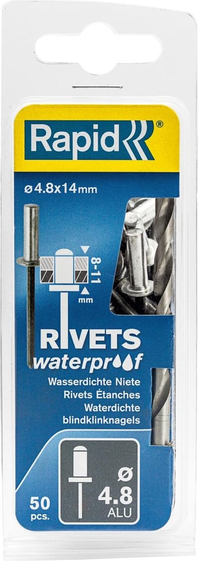 Rapid Waterdichte blindklinknagel Ø 4,8 x 14 mm 50 stuks + boortje