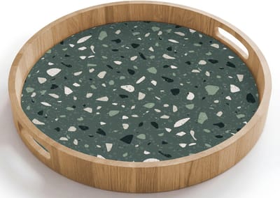 Dienblad rond 40x40 cm - Schootdienblad hout - Terrazzo - Patroon - Kleurrijk - Groen - Borrelplank rechthoek - Plateau houten dienbladen