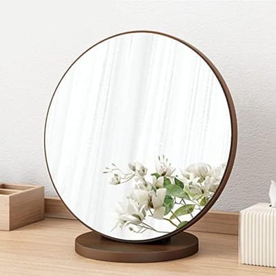 Ronde Kapspiegel - Make-up Spiegel - Dagelijkse Verzorging - Verstelbaar 90 Graden - 30 cm - Walnoot
