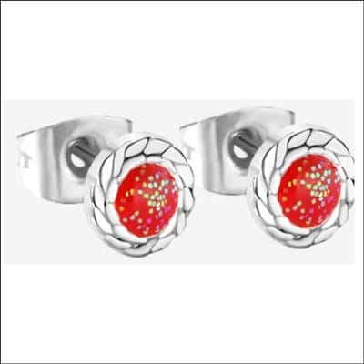 Aramat Jewels | Oorbellen | Glitter Oorbellen van Roestvrij Staal | Zilverkleurig / Rood | | | | Kinderen, Volwassenen | Verkleurd niet