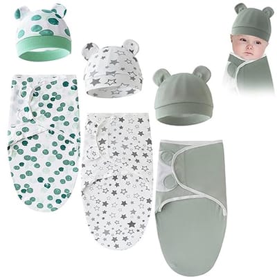 Inbakerdeken voor Pasgeborenen met Hoed - Instelbare Wikkeldeken voor Baby's (0-6 maanden)