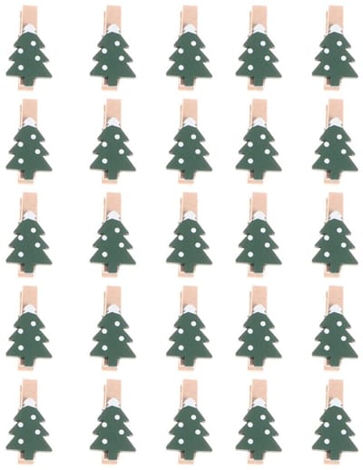 Dailygoods- Houten Wasknijpers - 25 Stuks Mini - Decoratie Clips - Kerstmis Thema - Fotocollage - Kunsthandwerk - Natuurlijk Hout - Foto Clips
