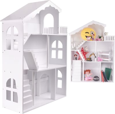 Playos® - Boekenkast / Poppenhuis - Wit - 116 cm - Hout - Opbergkast - Speelgoedkast - Opbergmeubel Kinderkamer