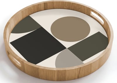Dienblad rond 40x40 cm - Schootdienblad hout - Aardetinten - Abstracte compositie - Eenvoudige vormen - Borrelplank rechthoek - Plateau houten dienbladen