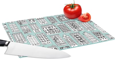 Glazen Snijplank - 28x20 - Patronen - Huizen - Scandinavisch - Snijplanken Glas