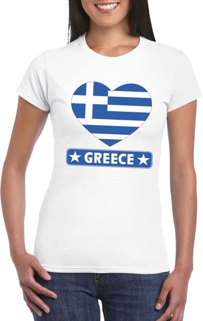 Griekenland t-shirt met Griekse vlag in hart wit dames S