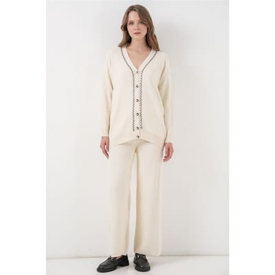 V-hals cardigan en wijde broek set