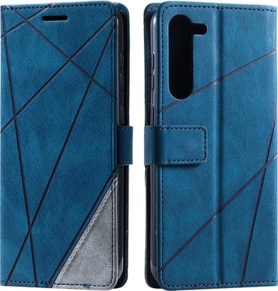 YPCd Portemonnee Hoesje Geschikt voor Samsung Galaxy S23 Plus – PU Leren Bookcase met Magnetische Sluiting – Pasjesvakken & ID-Venster – Standfunctie – Donkerblauw