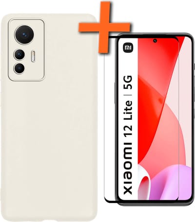 Hoes - Met Screenprotector - Geschikt voor Xiaomi 12 Lite - Sterk & Shockproof - Back Cover - Siliconen Case - Telefoon Hoes - Wit