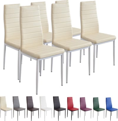 Albatros MILANO Eetkamerstoelen in Set van 6, Beige - Gestoffeerde stoel met kunstleer bekleding - Modern stijlvol design aan de eettafel - Keukenstoel of eetkamerstoel met hoog draagvermogen tot 110kg