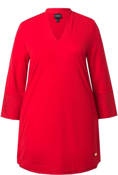 Ulla Popken - Dames - Longshirt Punto di Roma gobletkraag 3/4 mouw - Salsa - Maat 42+