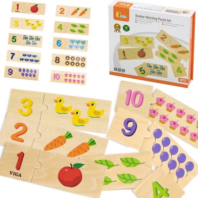 VIGA Houten Puzzel Cijfers Leren Tellen 20 Stuks