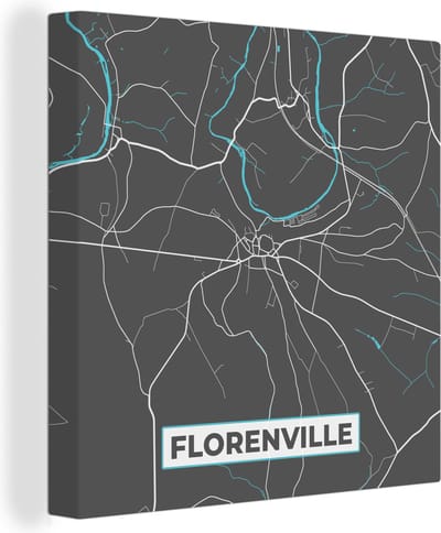 Canvas Schilderij Stadskaart – Grijs - Kaart – Florenville – België – Plattegrond - 20x20 cm - Wanddecoratie