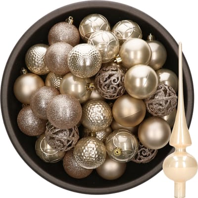 Decoris Kerstballen - 37 ST - 6cm - kunststof - met glazen piek - champagne