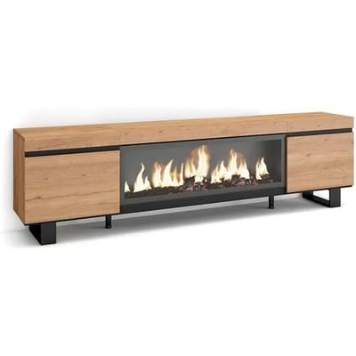 Skraut Home TV-Meubel, Lowboard, 208x35x57cm, Voor tv's tot 80", Elektrische haard XXL, Industrieel design, Eiken