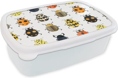 Broodtrommel Wit - Lunchbox - Brooddoos - Kever - Insecten - Design - 18x12x6 cm - Volwassenen