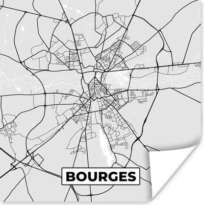 Poster Stadskaart - Frankrijk - Kaart - Bourges - Plattegrond - 100x100 cm XXL