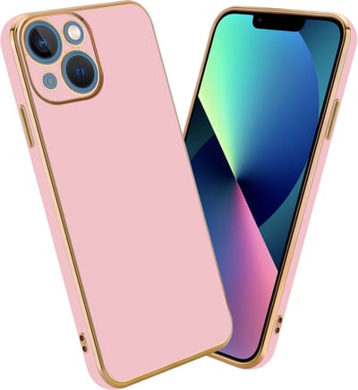Cadorabo Hoesje geschikt voor Apple iPhone 13 in Glossy Roze - Goud - Beschermhoes Case Cover van flexibel TPU-silicone en met camerabescherming