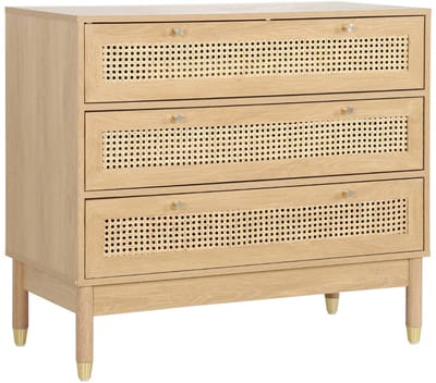 sweeek - Ladekast houteffect en rotan 3 lades 90cm - judith