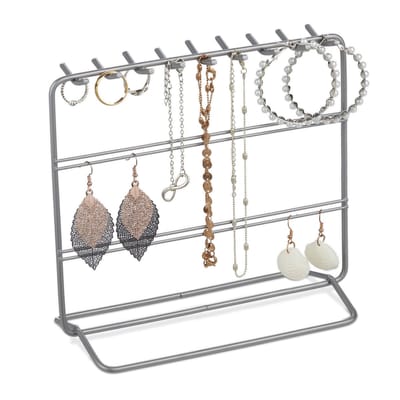 sieradenhouder - metaal - oorbellen - armbanden - 18x20x9 cm - ketting houder - zilver