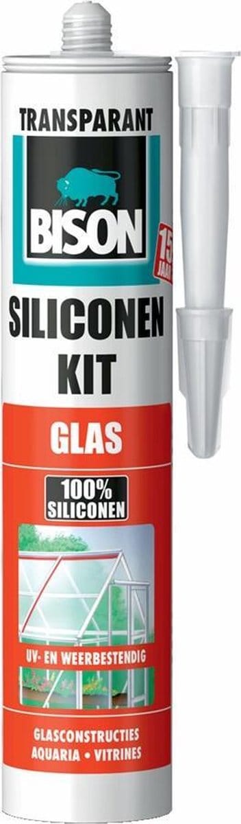 Bison siliconenkit glas koker 300 ml - transparant, blijvend elastisch, uitstekende hechting, kleurvast, voor toepassingen met glas, aquaria, vitrinebouw