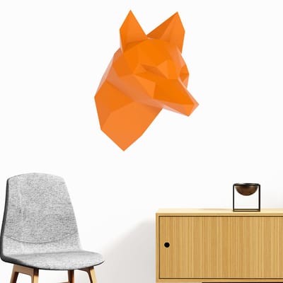 3D origami sticker van een oranje vos in profiel, 120 x 90 cm