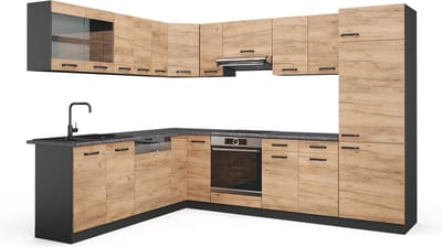 Vicco Hoekkeuken R-Line, Goudkleurig Eiken/Antraciet, 287 x 227 cm, WB Antraciet