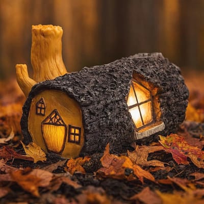 Zonne-energie Tuinverlichting - Sfeervol Houten Effect Speelgoed Huis Ornament voor Buiten en Binnen