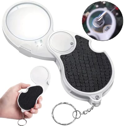 Opvouwbaar Zakvergrootglas met LED-verlichting – 4x Vergroting – Compact & Draagbaar – Inclusief Batterijen – Zwart/Wit – Ideaal voor Lezen, Hobby & Onderweg